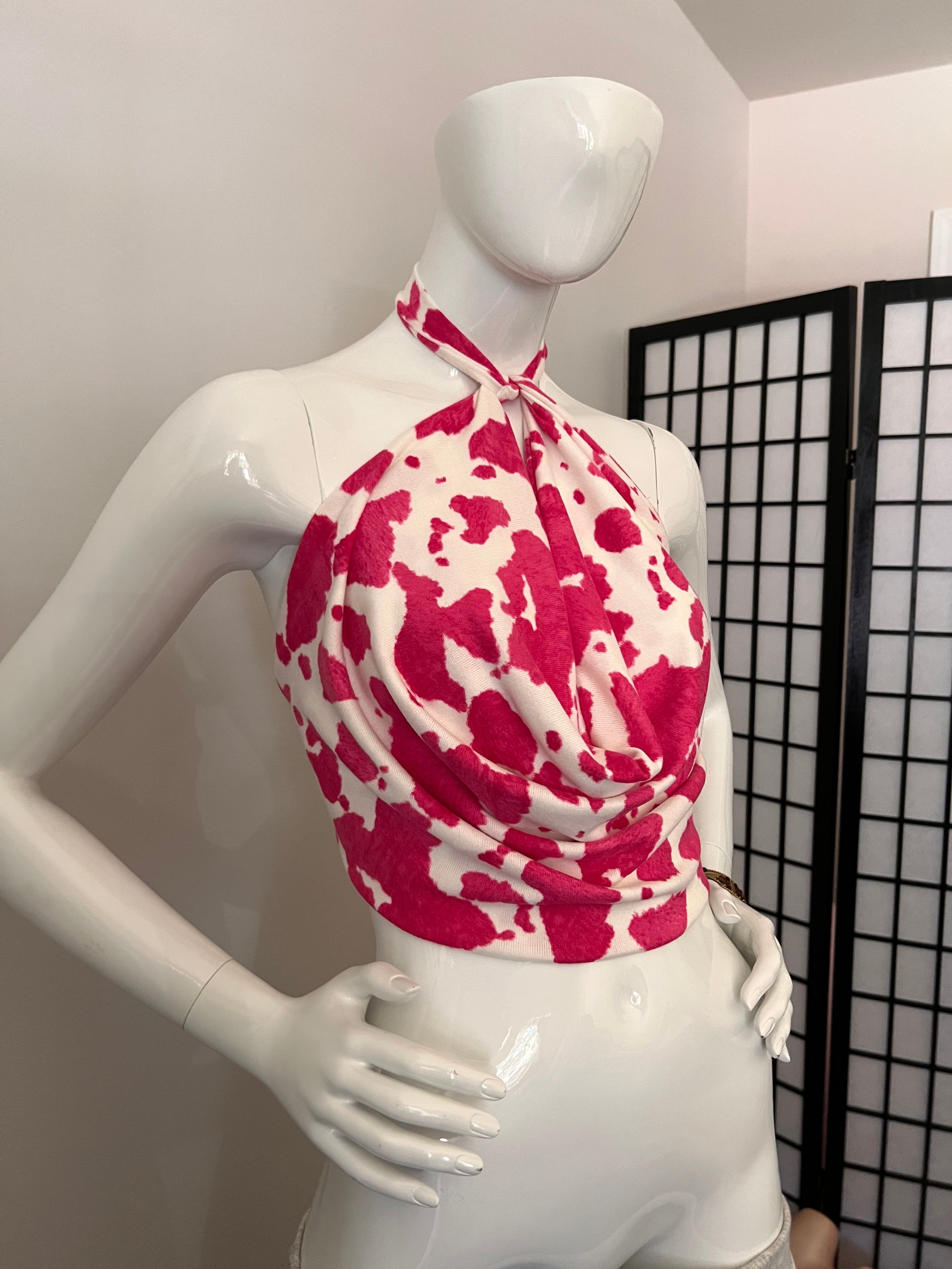 Strawberry Milk Cow Print Edition - The Ultimate Multiwear Halter top