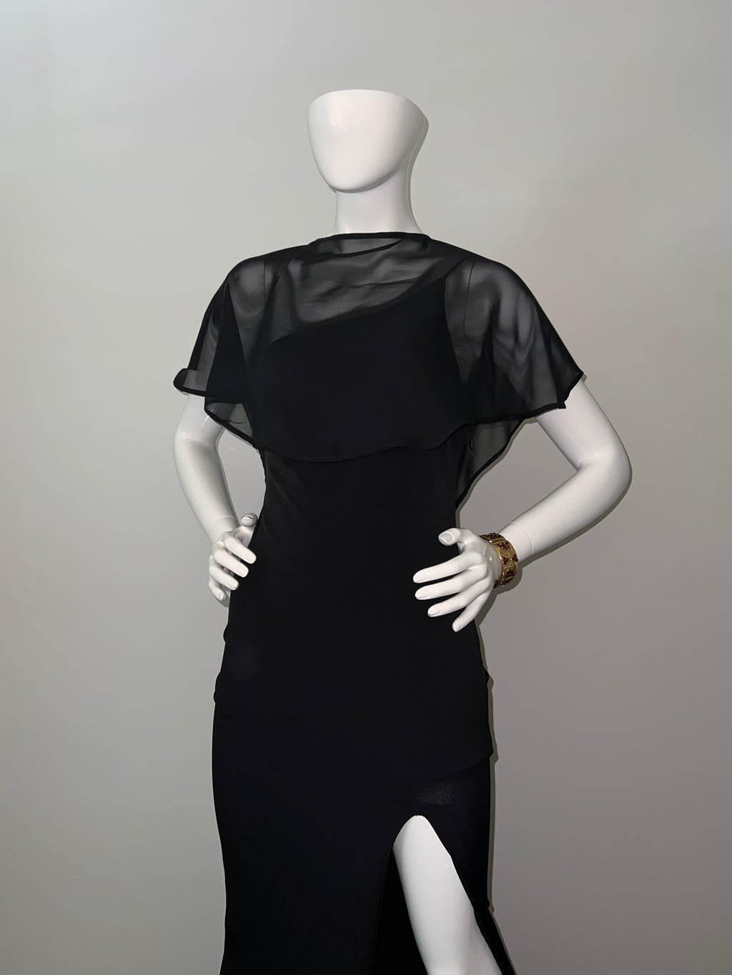 Modern Royal Black Chiffon Dress Cape/Shawl