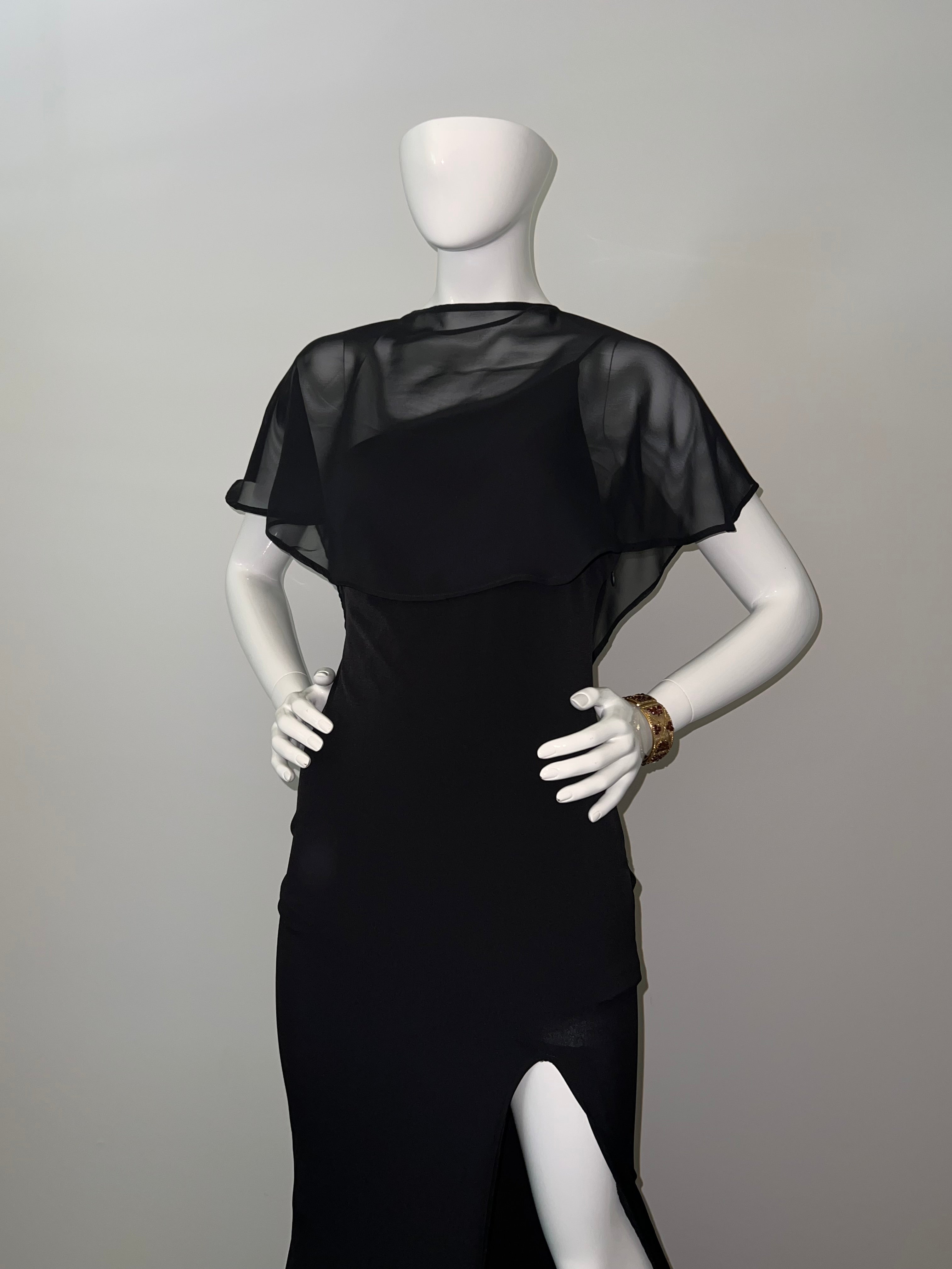 Modern Royal Black Chiffon Dress Cape/Shawl