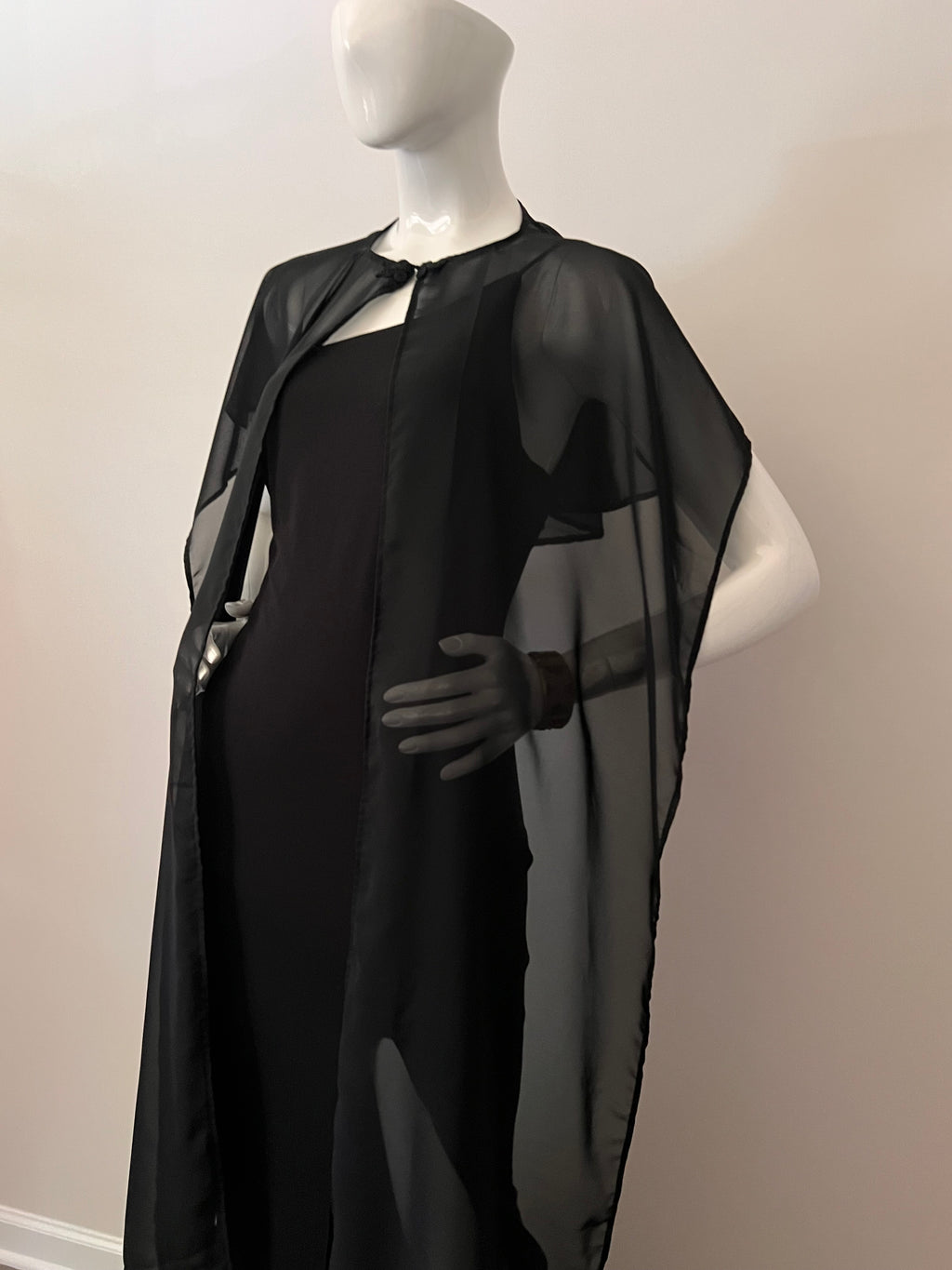 Modern Royal Black Chiffon Dress Cape/Shawl