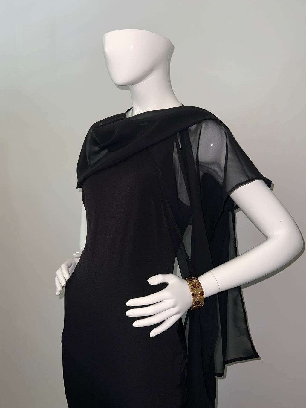 Modern Royal Black Chiffon Dress Cape/Shawl