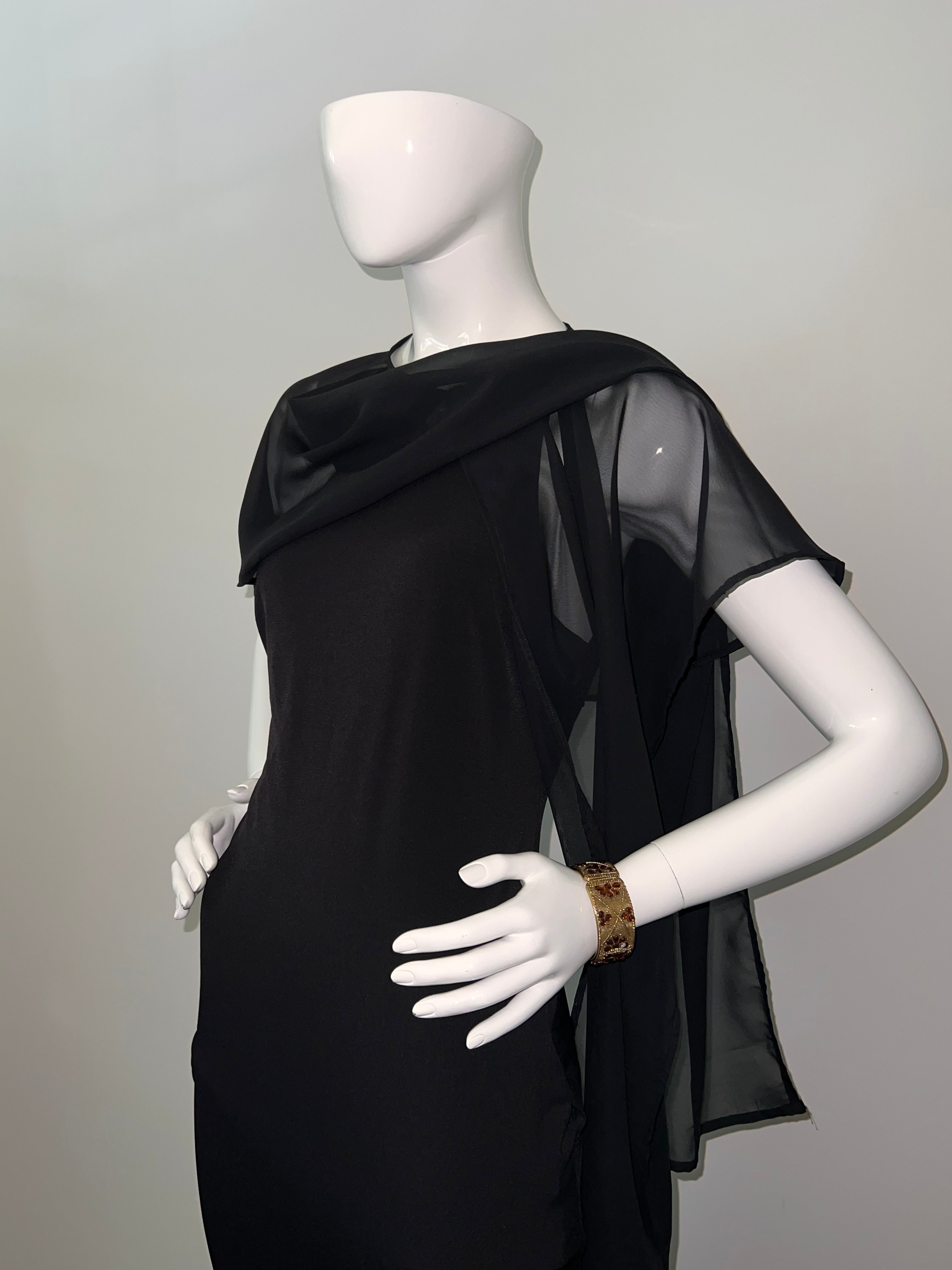 Modern Royal Black Chiffon Dress Cape/Shawl