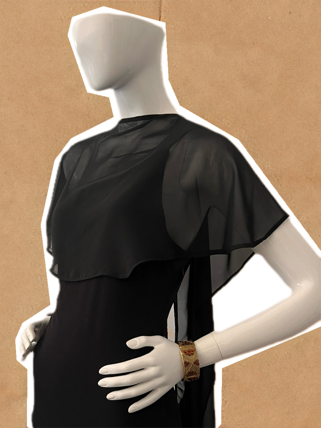 Modern Royal Black Chiffon Dress Cape/Shawl