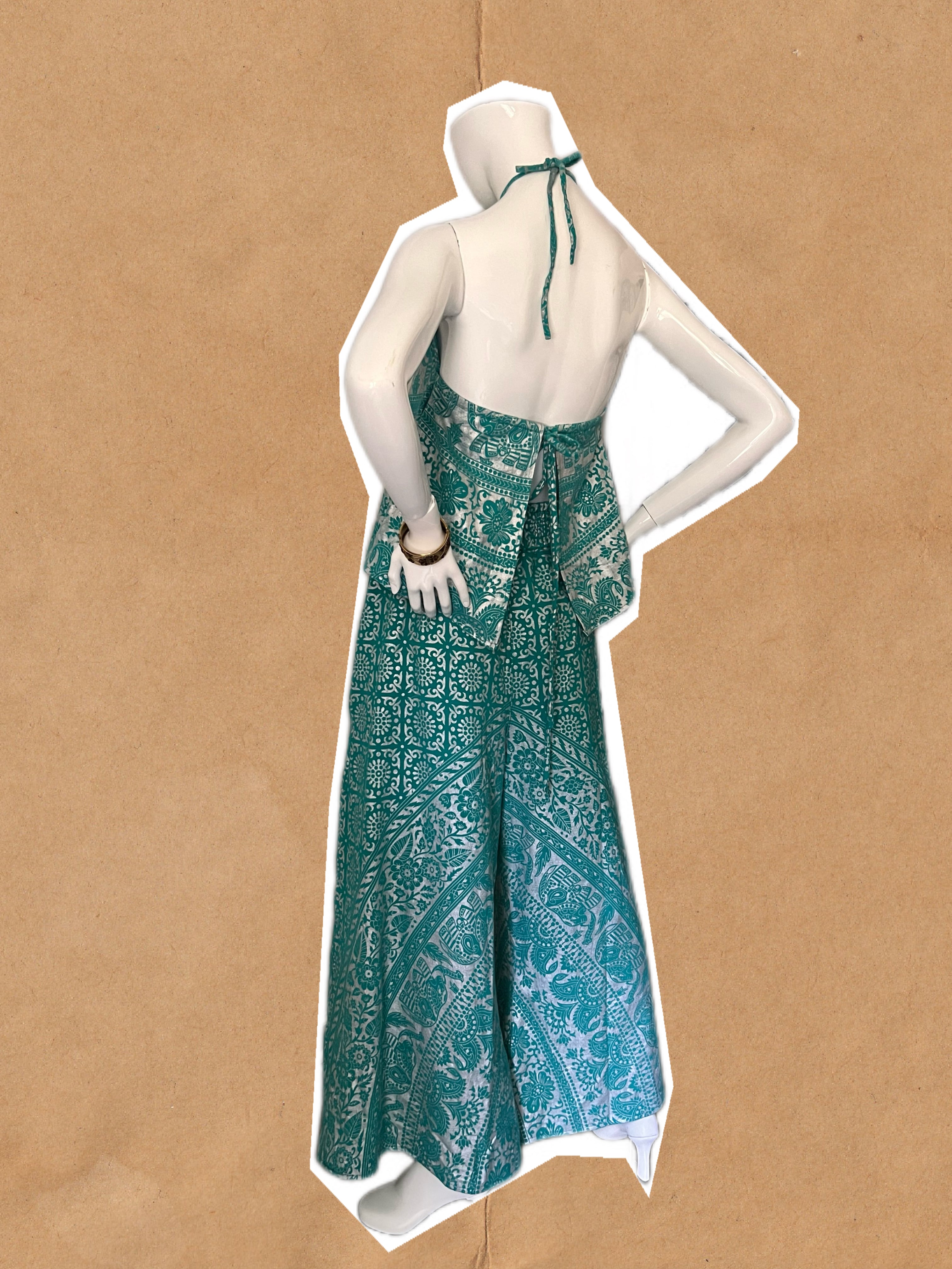 Turquoise and Silver Channa Mandala Wide Leg Bottom Set