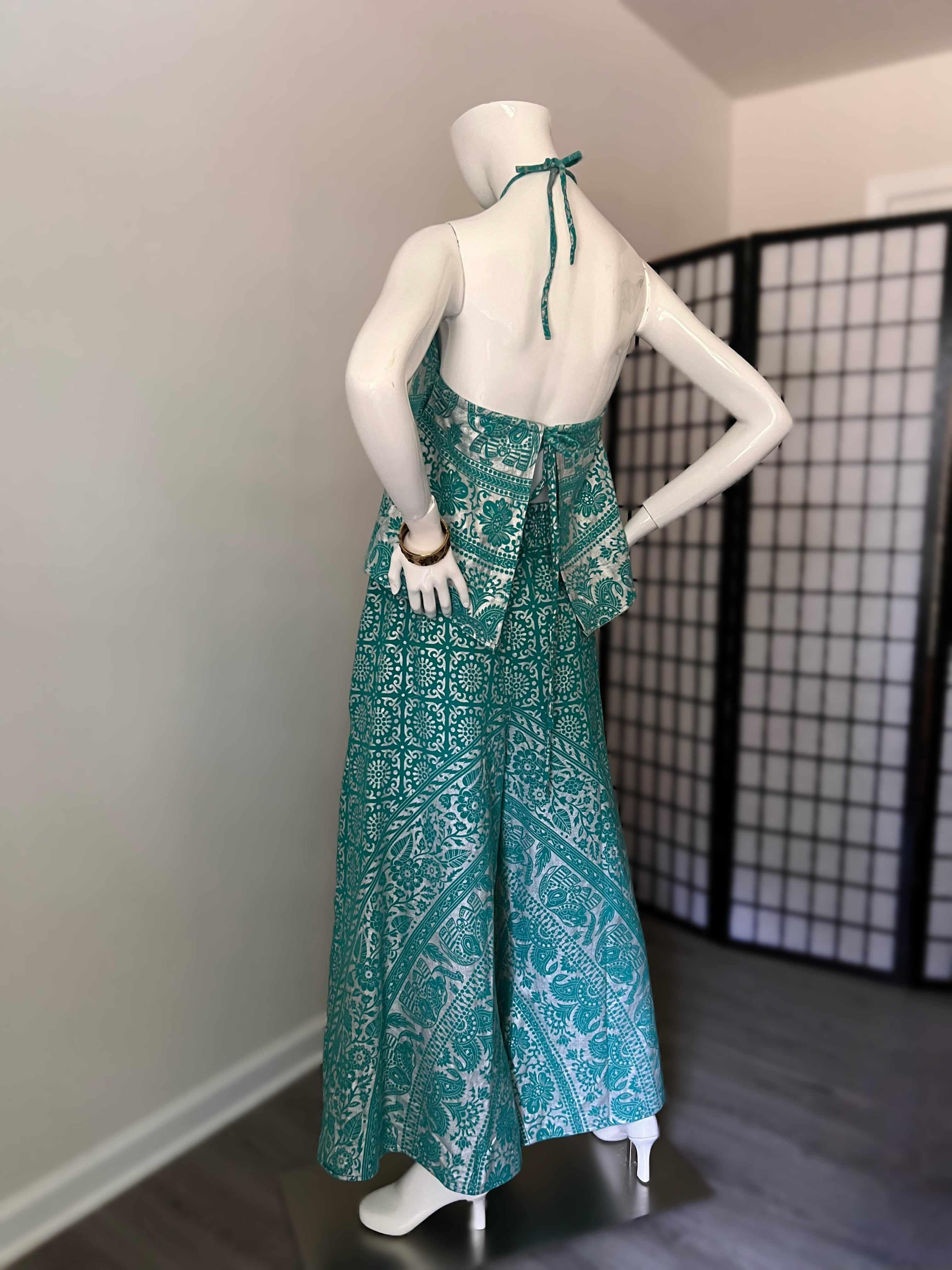 Turquoise and Silver Channa Mandala Wide Leg Bottom Set