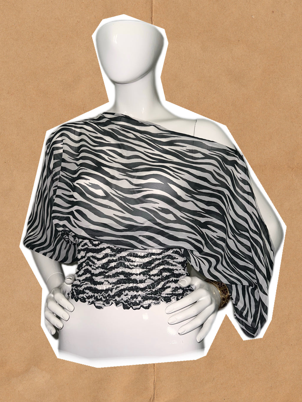 Zebra Animal Print Batwing Sleeve Top with Shirred Waist