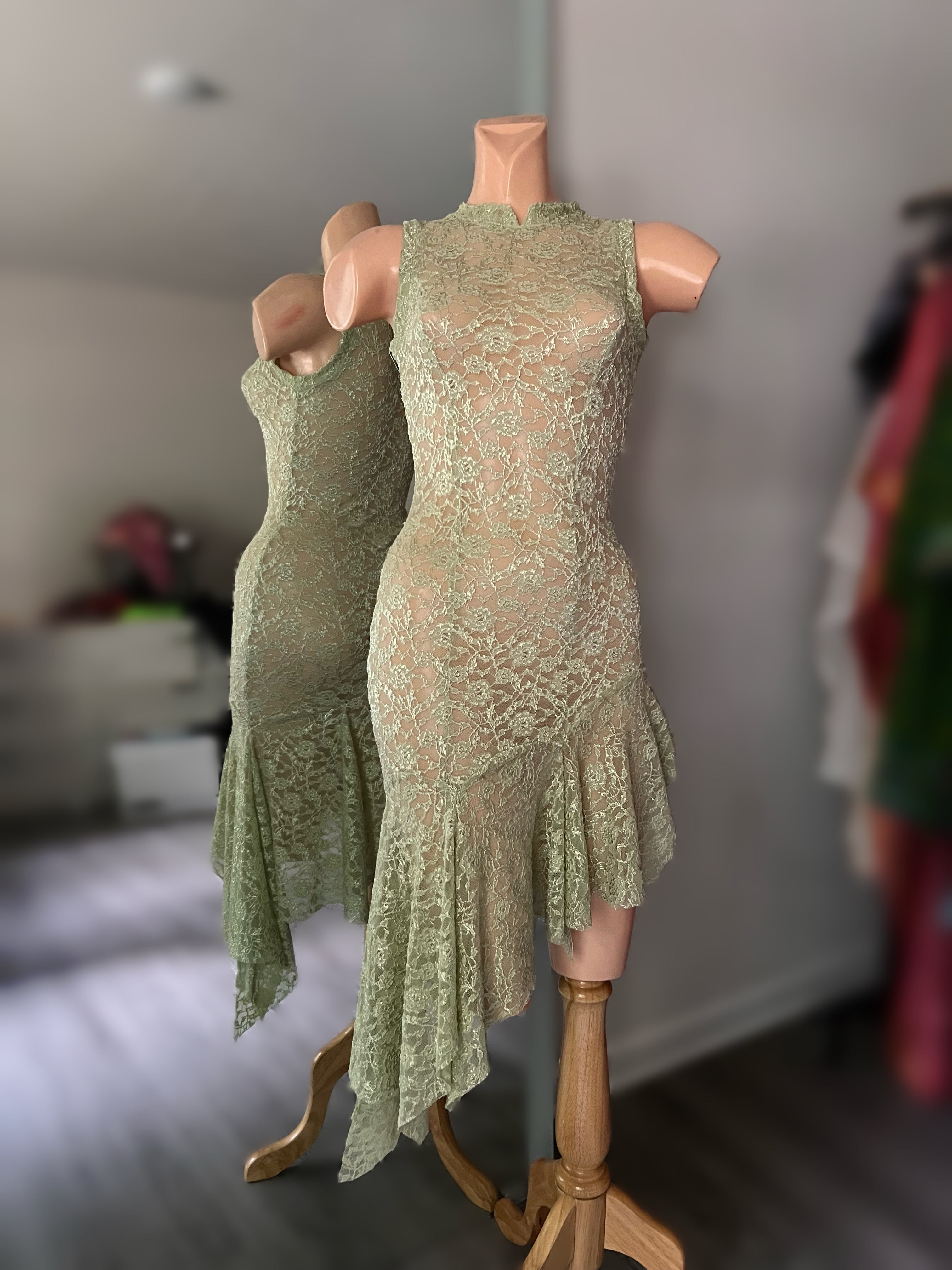 90’s Runway Inspo Pastel Green Lace Fairy Dress