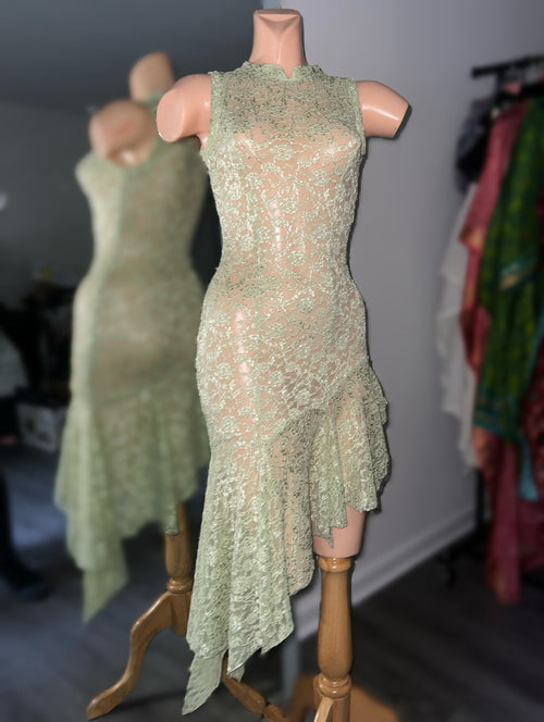 90’s Runway Inspo Pastel Green Lace Fairy Dress