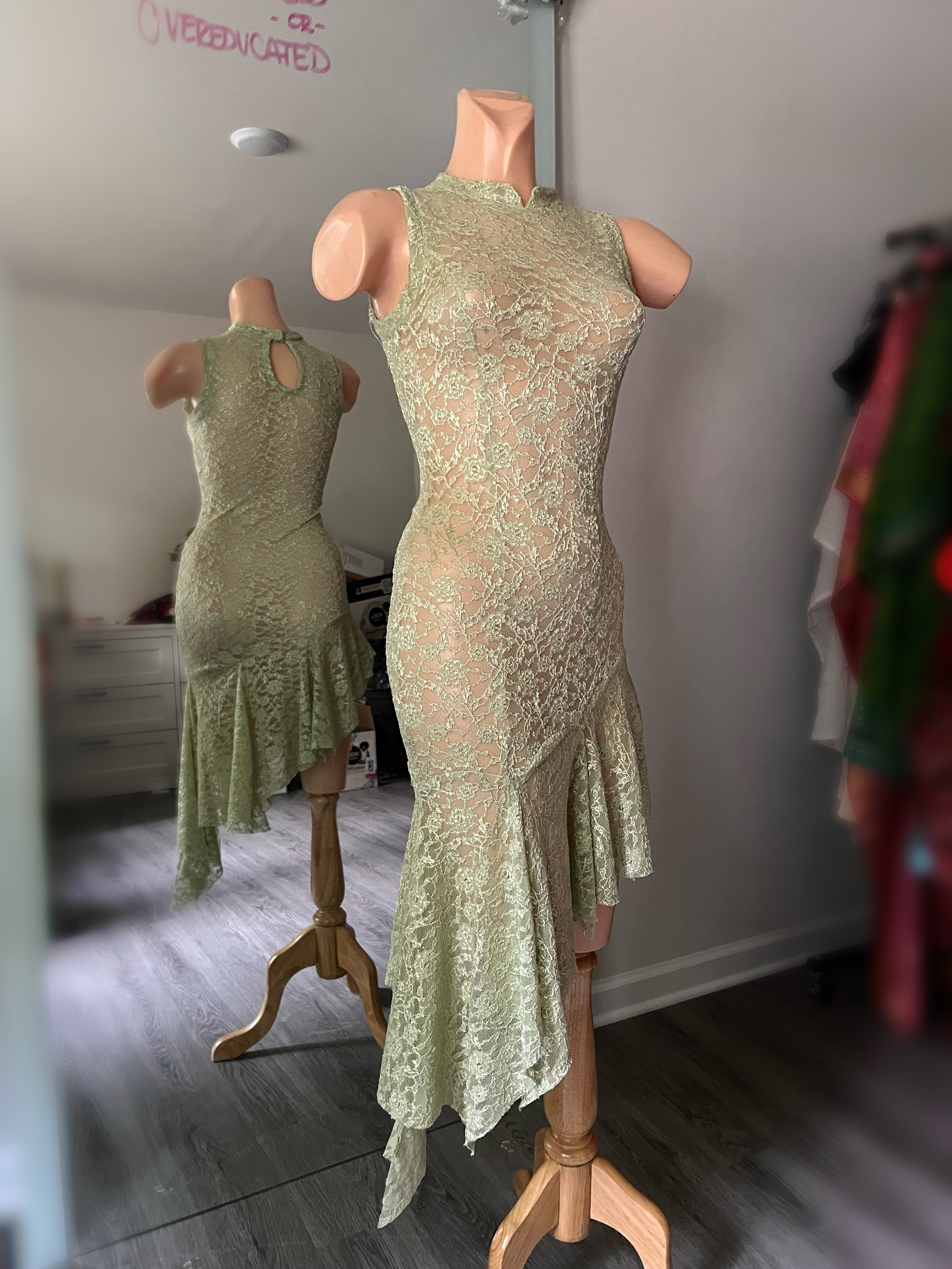 90’s Runway Inspo Pastel Green Lace Fairy Dress