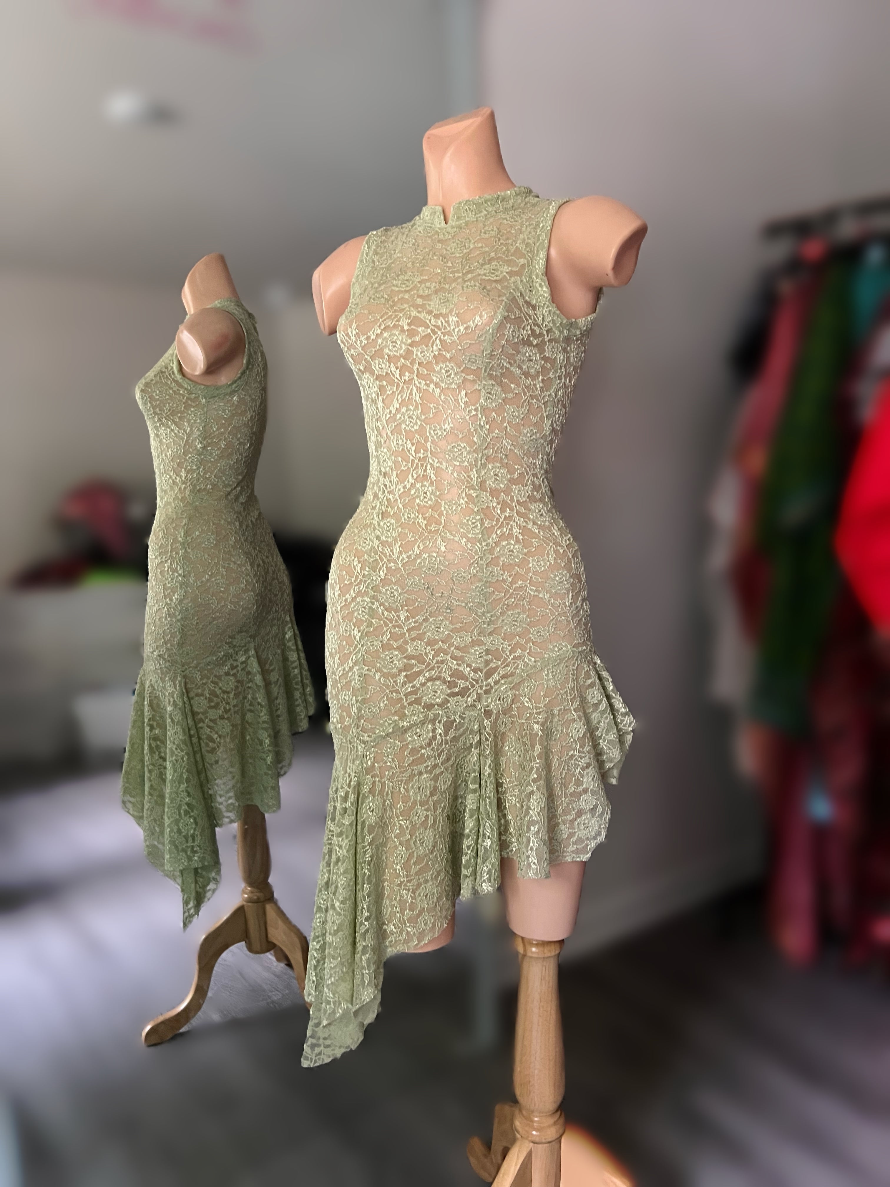 90’s Runway Inspo Pastel Green Lace Fairy Dress